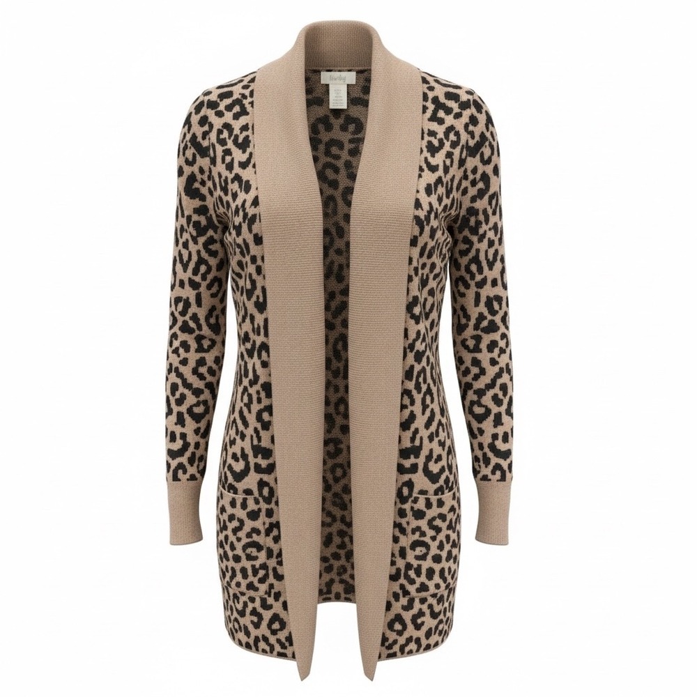 Kailey Leopard Print Open Cardigan Animal Print 100% Cotton Minimalist XS‎